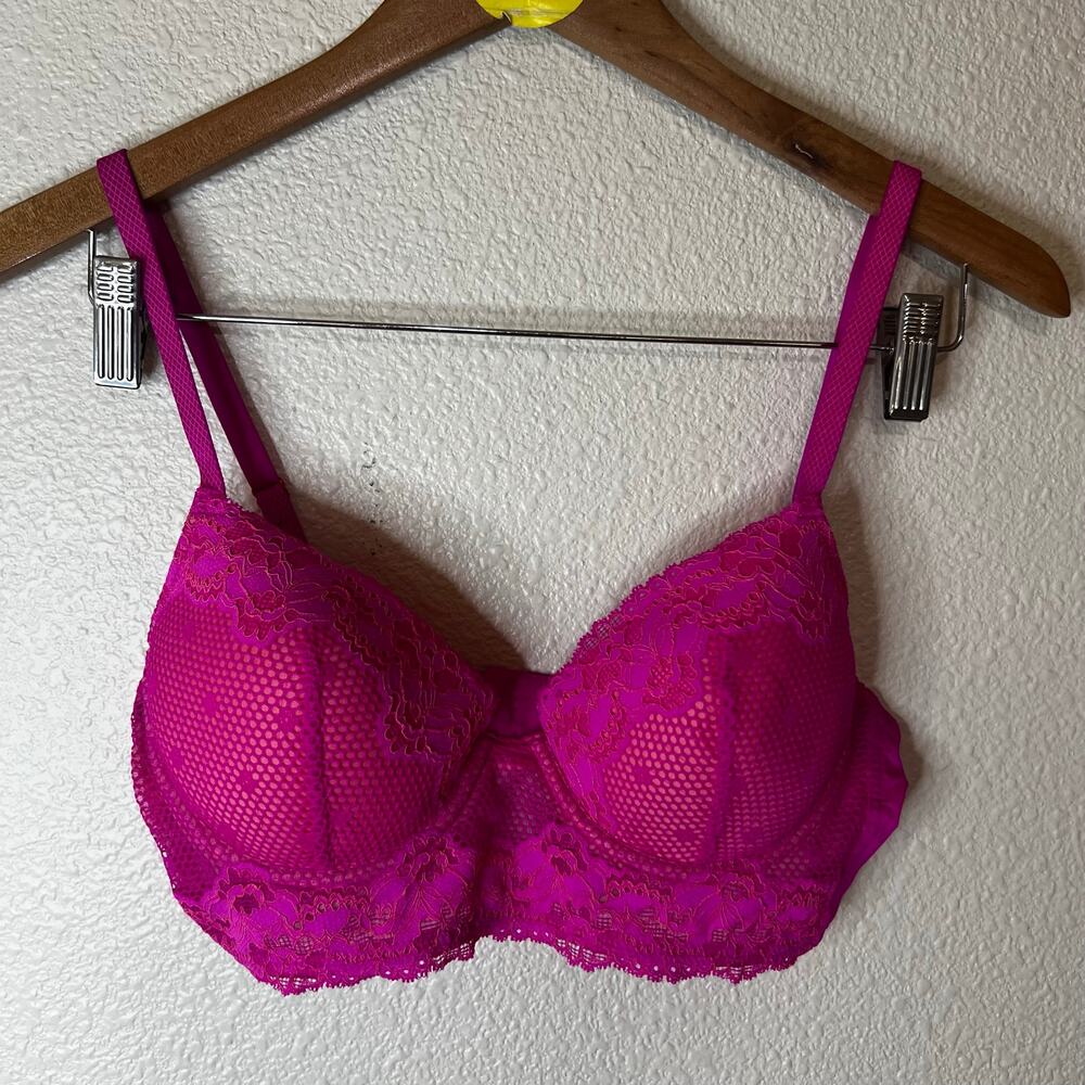 Josie Natori 847133 lace Etoile contour plunge bra pink lightening petal NEW 34C